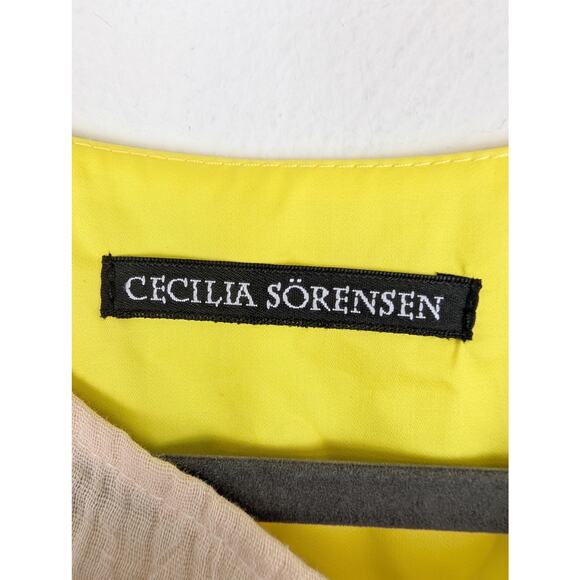 Cecilia Sorensen Top Blouse Color Block Gauze Draped Boho Tan Yellow Size L - Picture 8 of 10